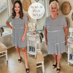 A Night to Remember Striped Ruffle Tiered Short Sleeve Dress in Ivory