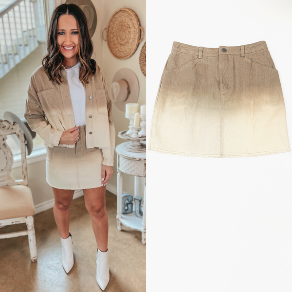 90's Baby Ombre Denim Mini Skirt in Taupe