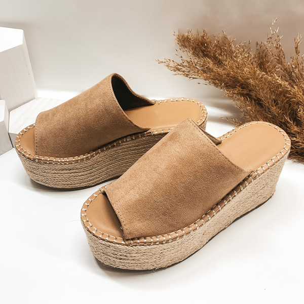 Heighten My Senses Slide On Espadrille Wedges in Taupe