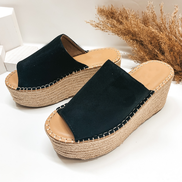 Heighten My Senses Slide On Espadrille Wedges in Black