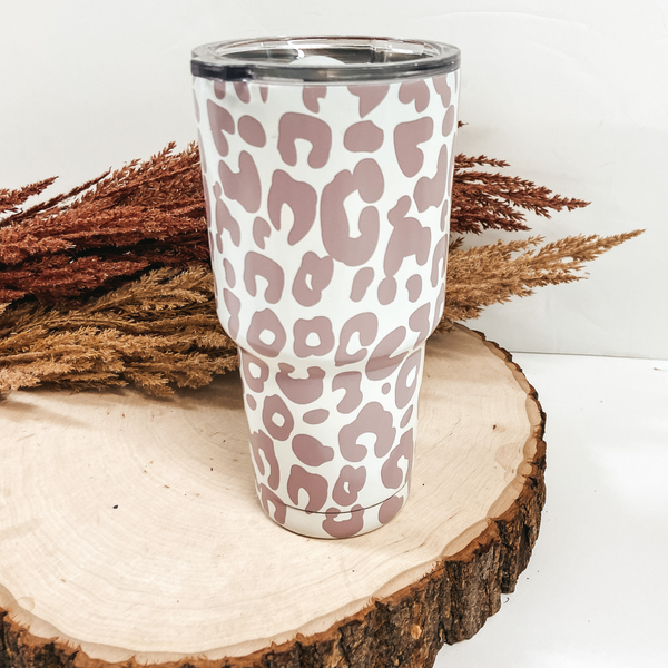 Leopard Print 30 Oz. Metal Tumbler in Taupe