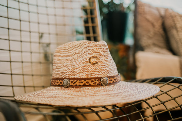 Charlie 1 Horse | Prowlin' Round Stiff Brim Straw Hat with Leopard Band and Concho Studs