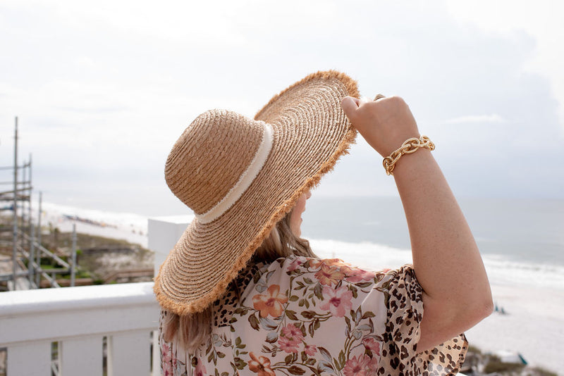 The Sharpay Oversized Floppy Hat with Canvas Band in Natural Straw