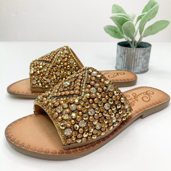 Susanna Embellished Slide Sandal in Gold