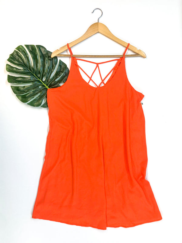 Spaghetti Strap Dress with Strappy Detailing in Orange