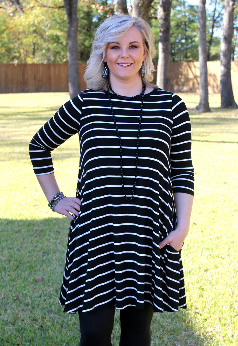 All The Stripe A Line Tunic Dress in Black