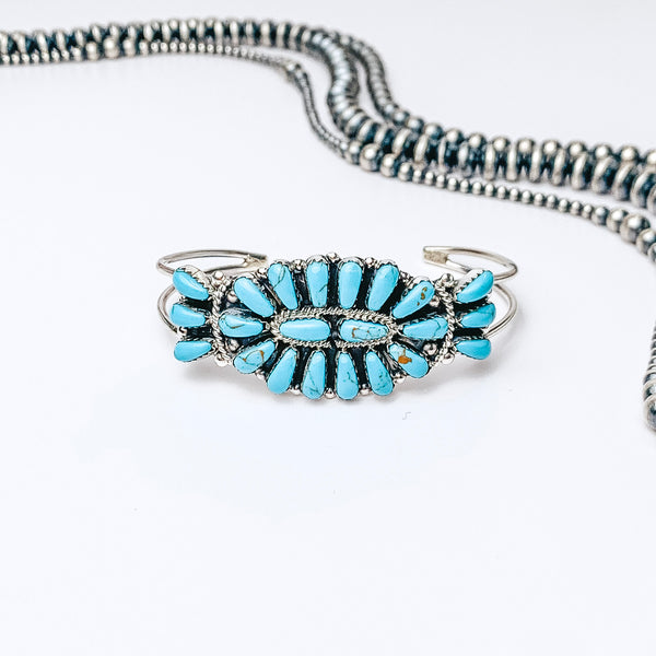 Rose Williams | Navajo Handmade Sterling Silver and Kingman Turquoise Cluster Cuff Bracelet