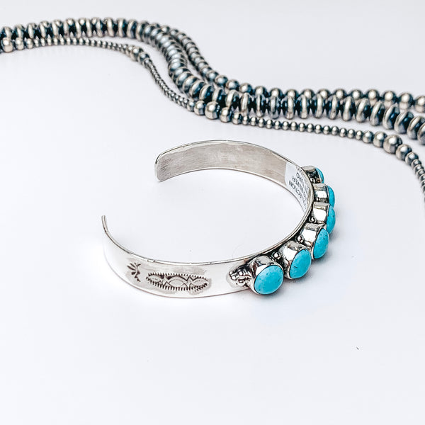 HaDa Collection | Detailed Sterling Silver Cuff with Six Blue Kingman Turquoise Stones
