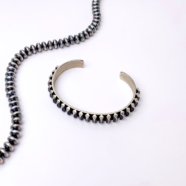 Leander Tahe | Navajo Handmade Small Genuine Sterling Silver Oxidized Cuff Bracelet