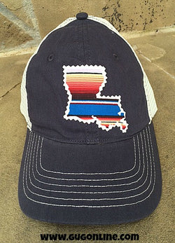 Navy Baseball Cap with Serape State Shape - Louisiana