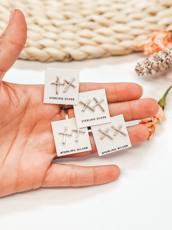 Lorraine Chee | Navajo Handmade Sterling Cross Stud Earrings