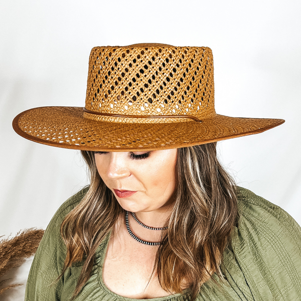 Lack of Color | Cesca Straw Boater Hat with Chin Tie in Brown