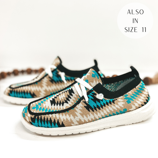 Very G | Have To Run Knit Stretch Slip On Loafers with Laces in Turquoise and Black
