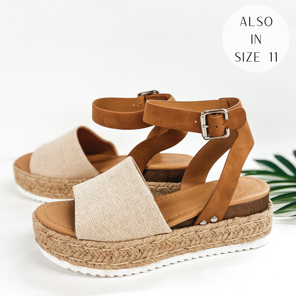 Power Strut Platform Espadrille Sandals in Beige Canvas