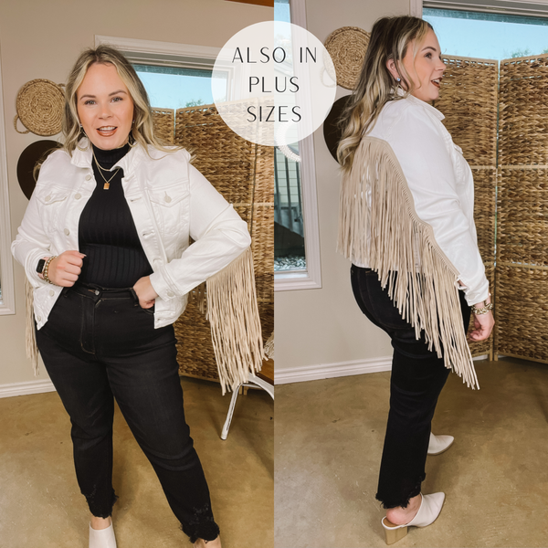 Judy Blue | Living For Love Button Up Denim Jacket with Fringe in White
