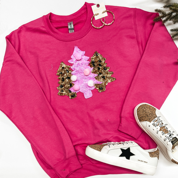 All I Want For Christmas Sequin Christmas Tree Graphic Sweatshirt in Pink