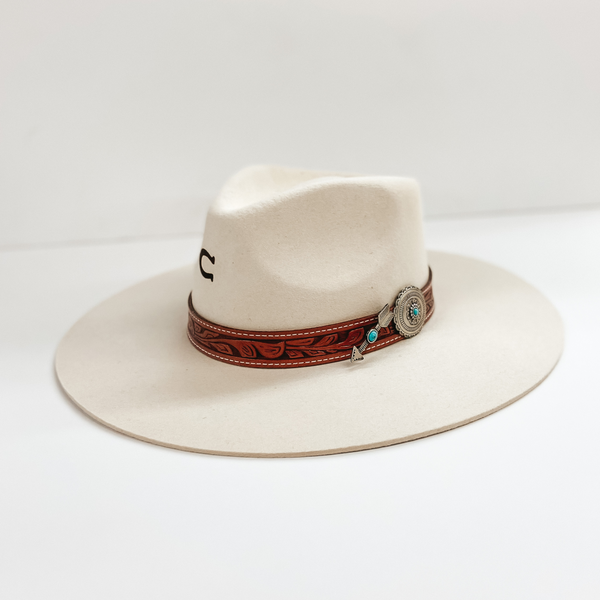 Charlie 1 Horse | White Sands Wool Felt Hat with Leather Tooled Band and Silver Concho in Ivory