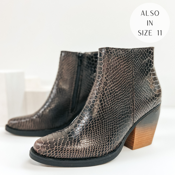 Online Exclusive | Very G | Stay Glam Snake Print Heeled Booties in Black