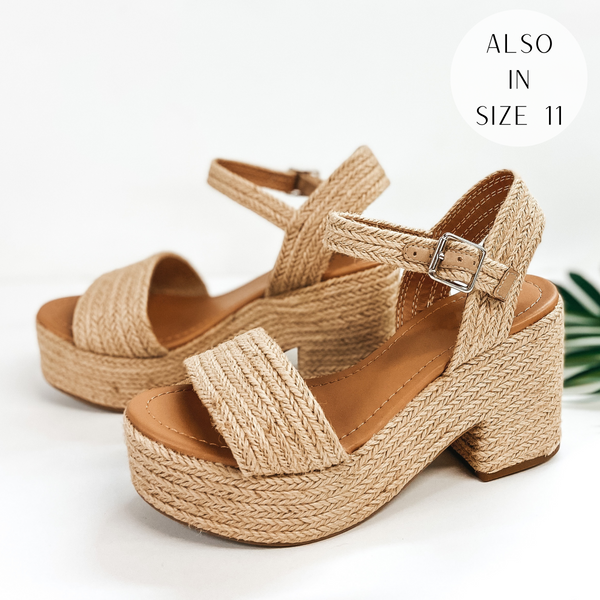 Sandy Seaside Jute Block Heel Sandals in Beige