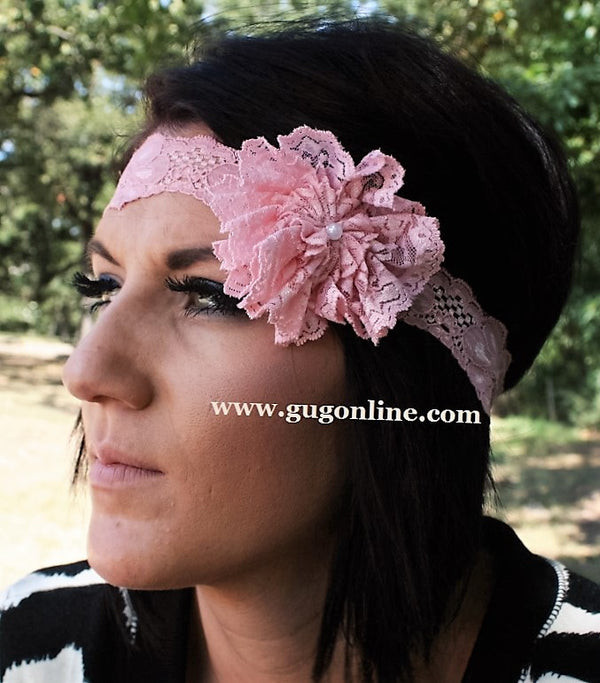Light Pink Lace Headband with Light Pink Lace Flower