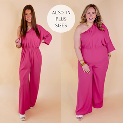 Ready To Wow One Shoulder Wide Leg Jumpsuit in Pink