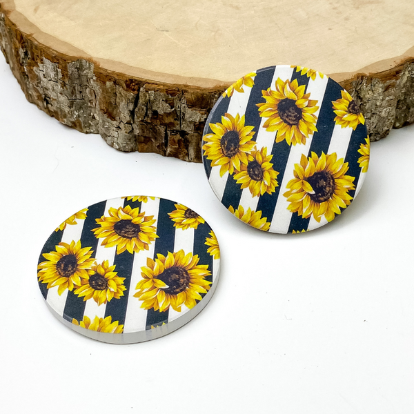 Set of Two | Sunflower and Stripe Car Coasters