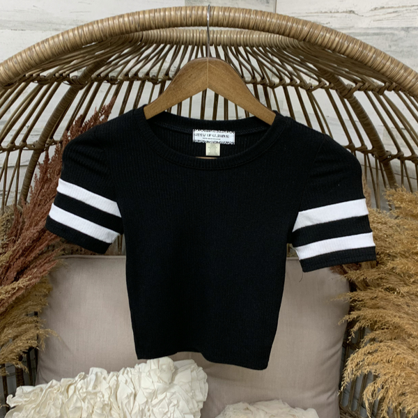 Varsity Girl Ribbed Jersey Crop Top in Black