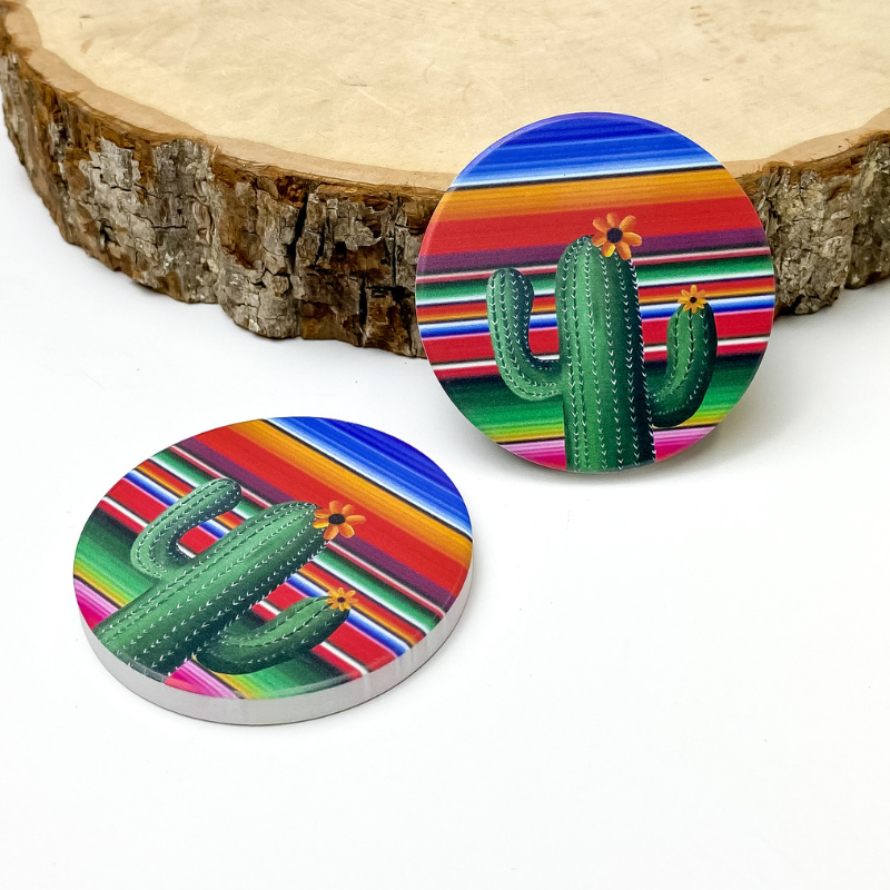 Set of Two | Serape and Cactus Car Coasters