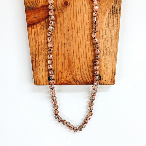 36 Inch Long Layering 8mm Crystal Strand Necklace in Bronze and Rose Gold