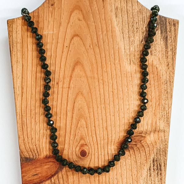 36 Inch Long Layering 8mm Crystal Strand Necklace in Olive Green