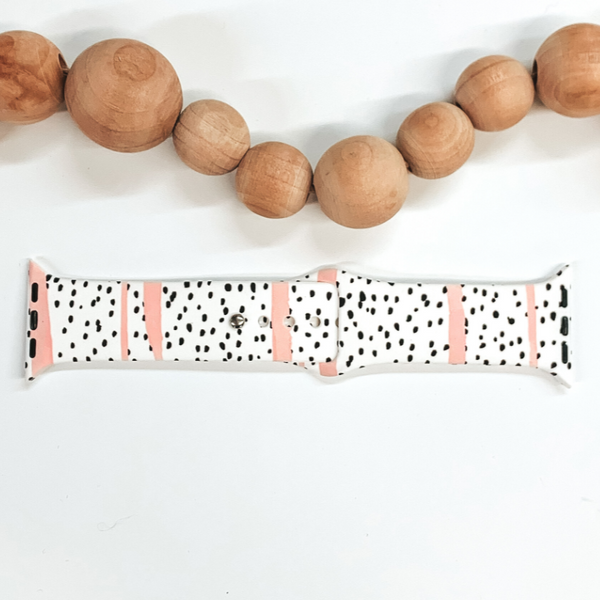 Smart Watch Band with Black Spots in White and Blush