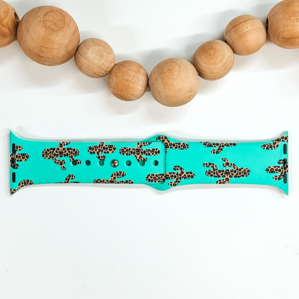 Smart Watch Band in Turquoise with Leopard Print Cacti