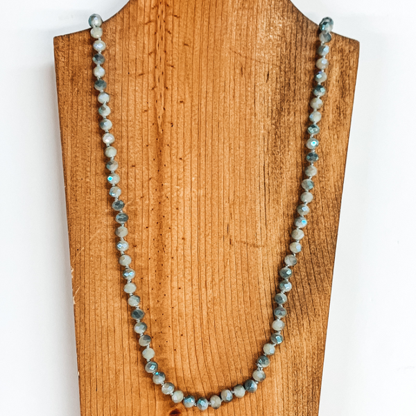 36 Inch 8mm Crystal Strand Necklace in Light and Dark Grey Mix