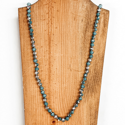 36 Inch 8mm Crystal Strand Necklace in Blue and Silver Mix