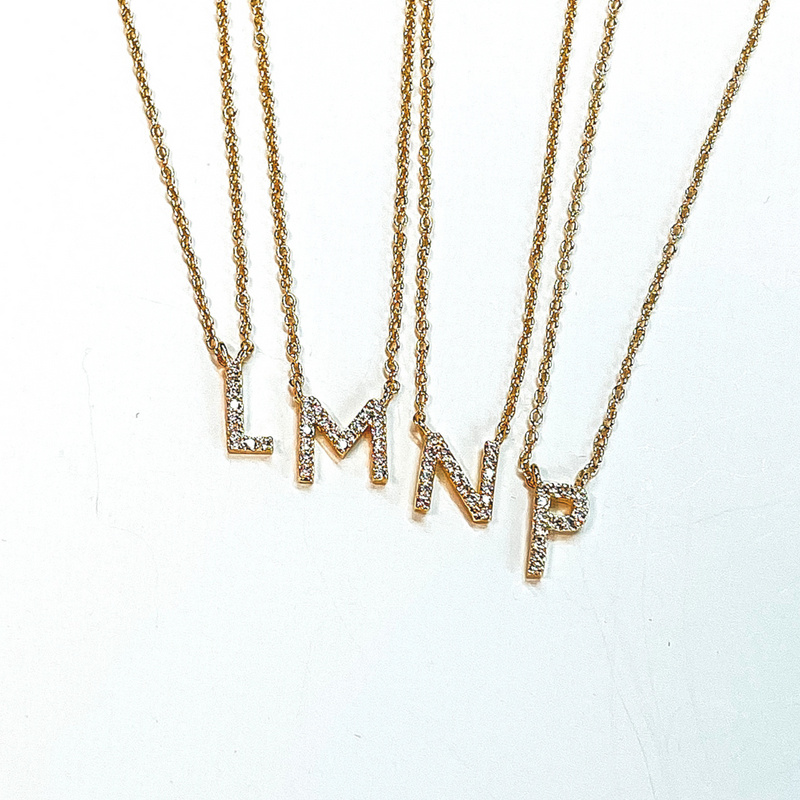 Mini CZ Crystal Initial Necklaces in Gold