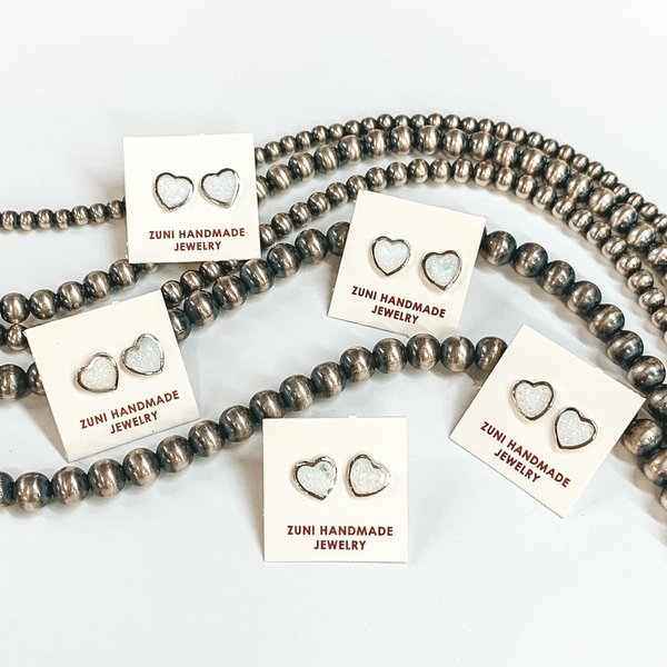 Dorthy Yazzie | Navajo Handmade Sterling Silver and Heart Stud Earrings in