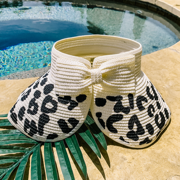 Poolside Chic Velcro Sun Visor in Ivory with Leopard Print