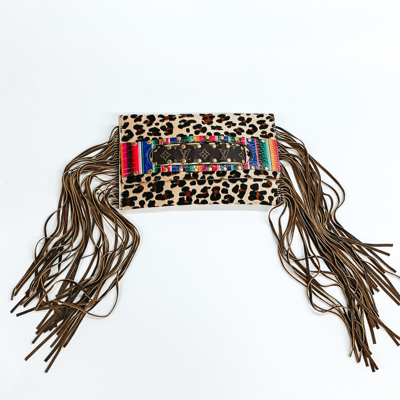 Keep It Gypsy | Sloan Leopard Print Clutch with Serape Design and Genuine Leather Fringe
