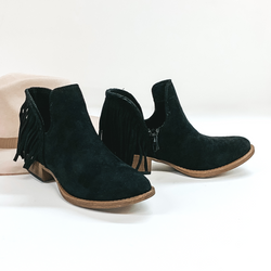 Very G | Be Yourself Heeled Fringe Booties with Cutouts in Black