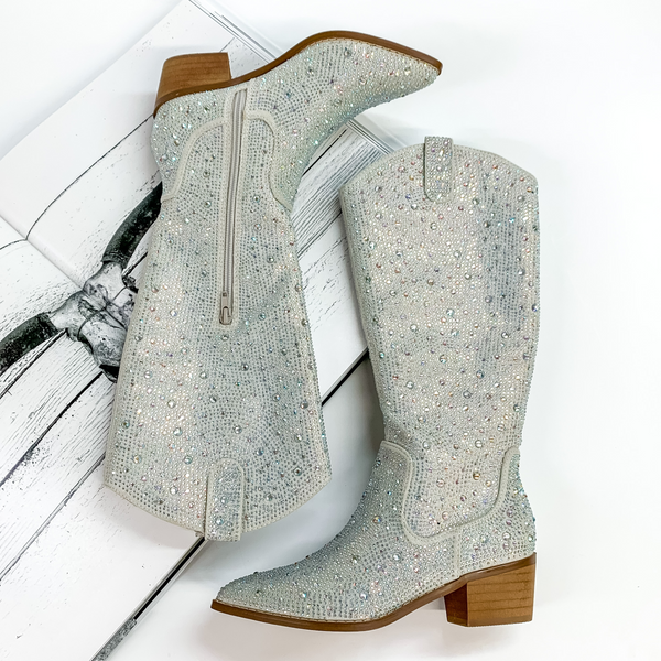 Very G | Kady High Rhinestone Cowboy Boots in Silver