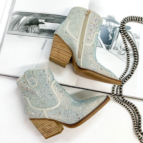 Very G | Kady Rhinestone Cowboy Booties in Silver