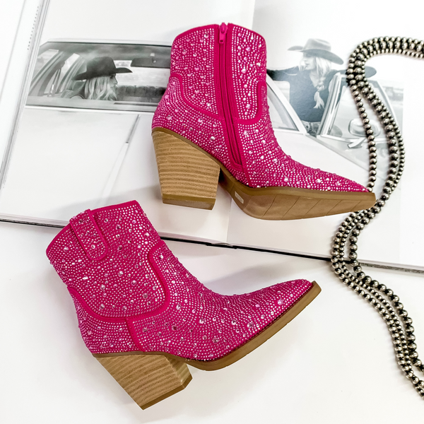 Very G | Kady Rhinestone Cowboy Booties in Pink