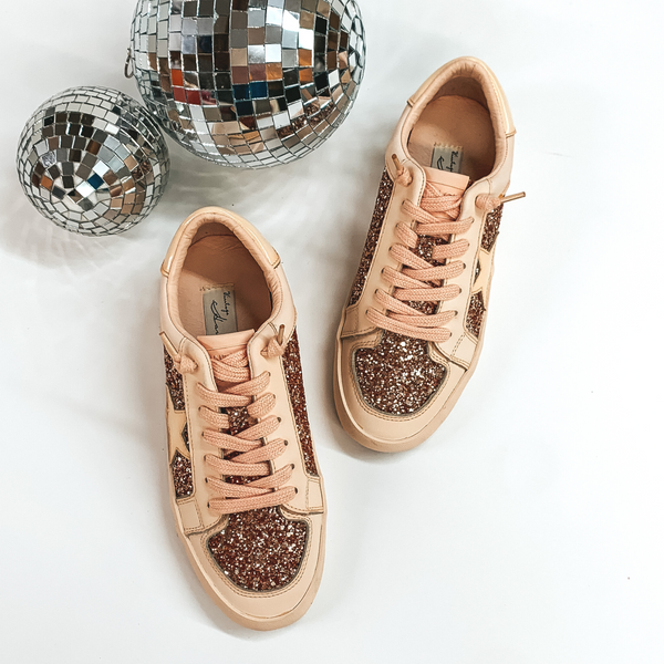 Vintage Havana | Alexis Dip Dye Glitter Sneakers in Beige