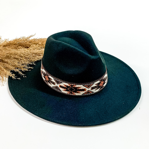 Late Night Talks Rancher Faux Felt Hat with Aztec Print Embroidered Hat Band in Black