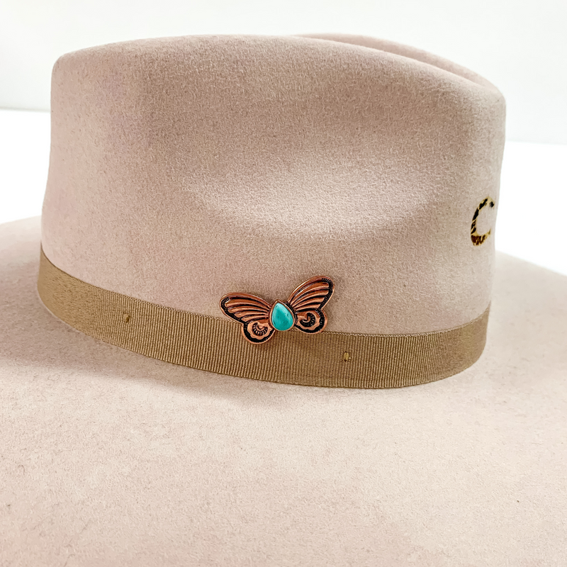 Butterfly Hat Pin with a Teardrop Turquoise Stone in Copper Tone