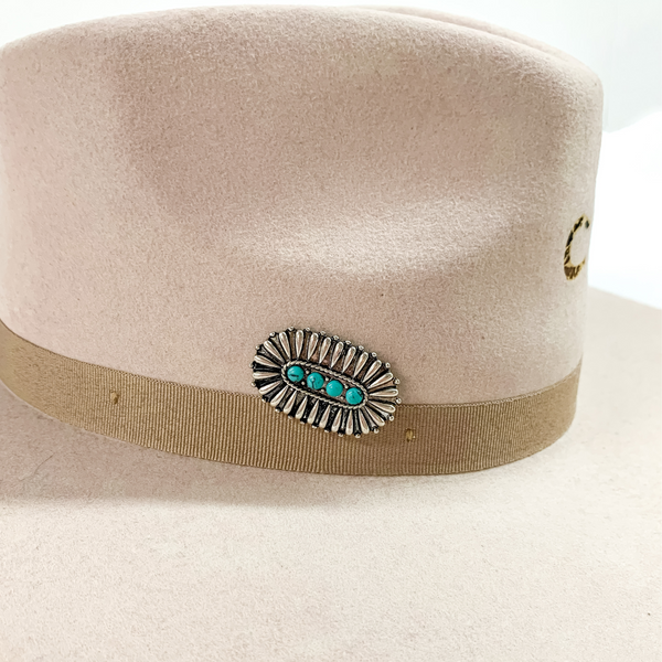 Oval Concho Hat Pin with Four Turquoise Stones in Silver Tone