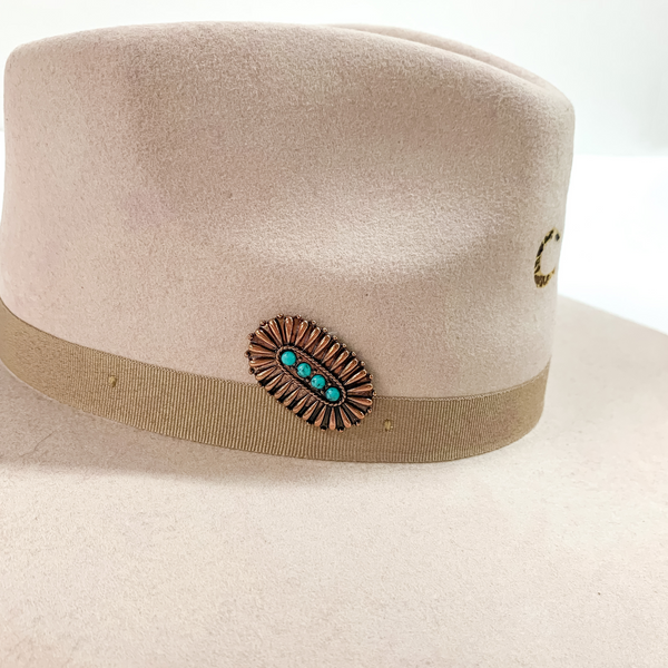 Oval Concho Hat Pin with Four Turquoise Stones in Copper Tone