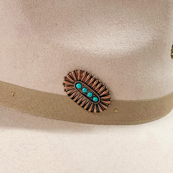 Oval Concho Hat Pin with Four Turquoise Stones in Copper Tone
