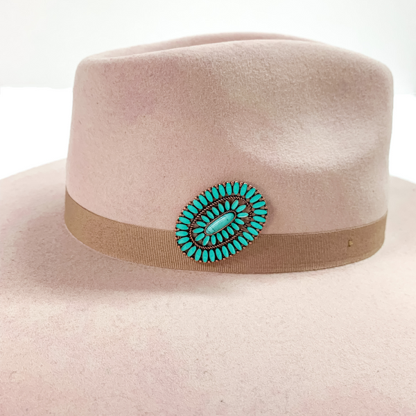 Large Turquoise Oval Hat Pin in Copper Tone