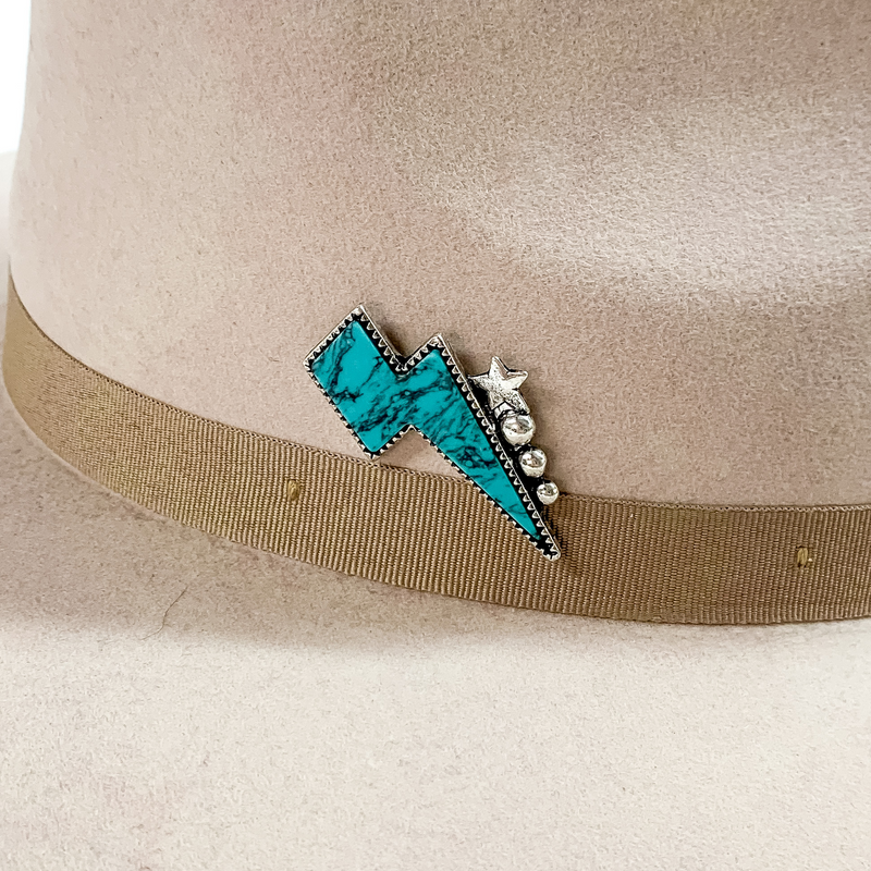 Turquoise Lightning Bolt Hat Pin in Silver Tone